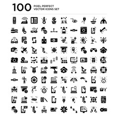 100 pack of Vigilante, Knowledge, Social media, Networking, Automation, Piction, Autonomous car, Smart city, Mobile payment, home icons, universal icons set