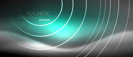 Neon circles abstract background, shiny lines