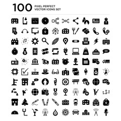 100 pack of Doctor, Antenna, Hospital, Car, Physics, Drop, Cocktail, Stethoscope, Speedometer icons, universal icons set