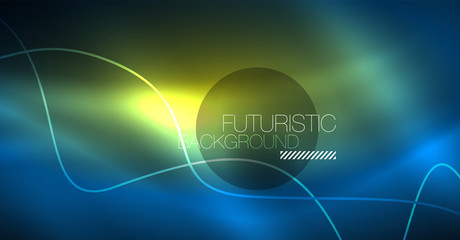 Glowing abstract wave on dark, shiny motion, Christmas and New Year magic space light. Techno abstract background