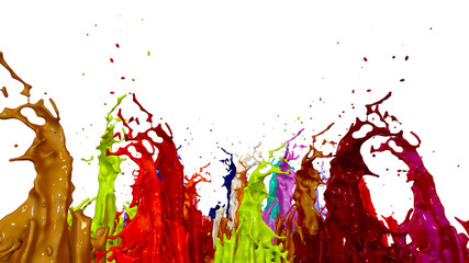 paints dance on white background. Simulation of 3d splashes of ink on a musical speaker that play music. beautiful splashes as a bright background in ultra high quality. warm colors 53