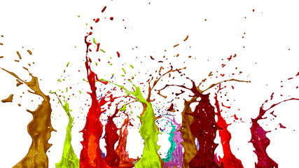 paints dance on white background. Simulation of 3d splashes of ink on a musical speaker that play music. beautiful splashes as a bright background in ultra high quality. warm colors 52