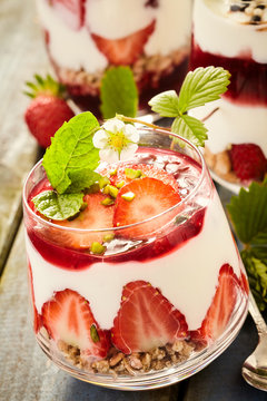 Gourmet strawberry dessert with creamy mousse