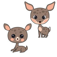 Cute brown vector baby deer isolated on white background.