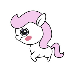  Cute white pony vector with pink mane isolated on white background.