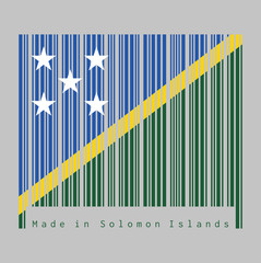 Barcode set the color of Solomon flag, A thin yellow narrow diagonal stripe divided diagonally with green and blue triangle and star.