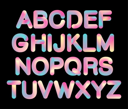 Futuristic holographic 3D effect alphabet letters