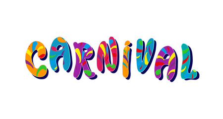 Happy Carnival Festive illustration. Hand drawn festive lettering isolated on white background. Popular Event in Brazil, Spain, Italy. Vector illustration for design, poster, card, invitations, gift.