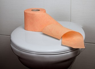 Toilet with orange toilet paper
