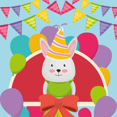cute and little bunny with balloons helium