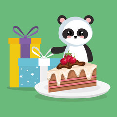 cute and little bear panda with gifts