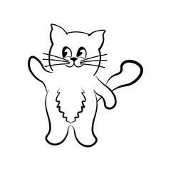 Positive cat waving foot in a black outline on a white background. 