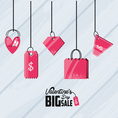 valentines day big sale with tags hanging