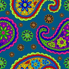 Bright hand-drawn ornament with unusual patterns in cartoon style.