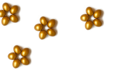 easter golden eggs, happy easter, white backgtound, flower from eggs
