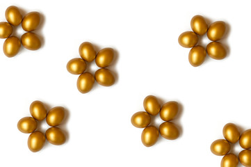 easter golden eggs, happy easter, white backgtound, flower from eggs