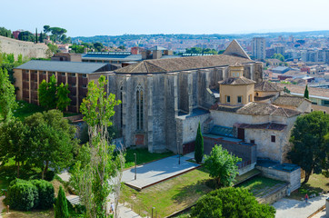 Beautiful view from fortress wall on historical center of Girona, Spain
