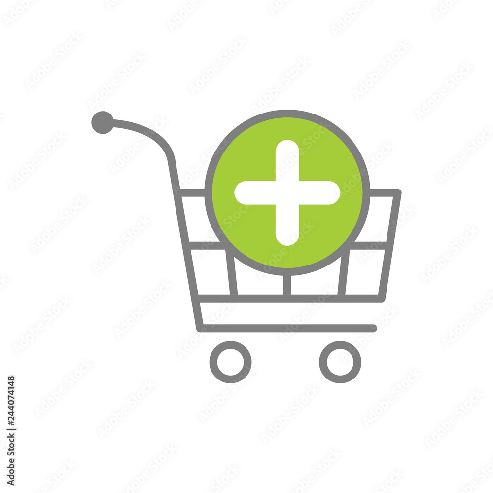 Poster online shopping cart add icon on white background for graphic and web design, modern simple vector s