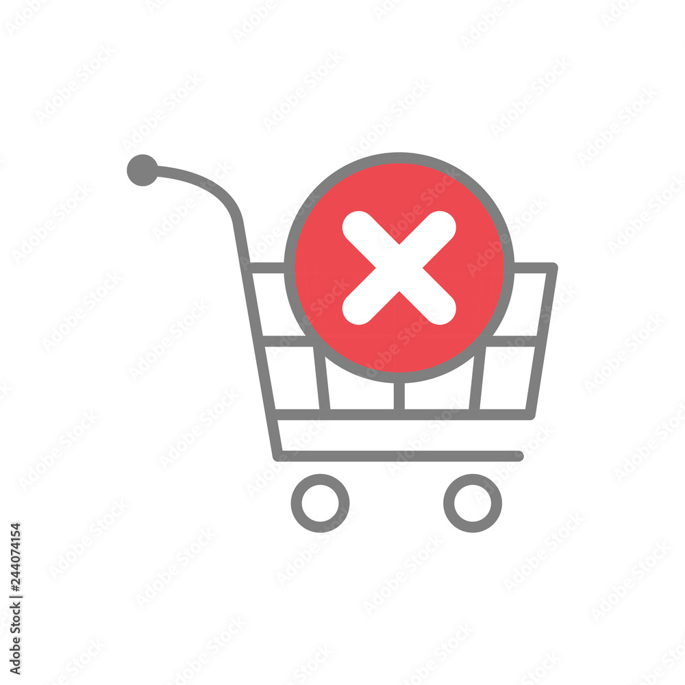 Poster online shopping cart remove icon on white background for graphic and web design, modern simple vecto