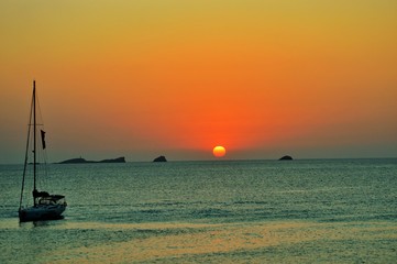 Naklejka premium Sunset on sea, Ibiza