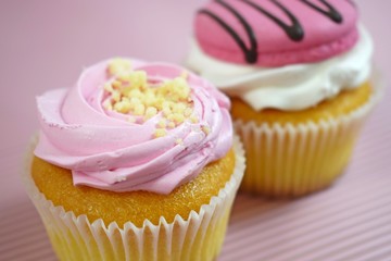 Delicious cakes on wooden background.Sweet dessert for coffee.