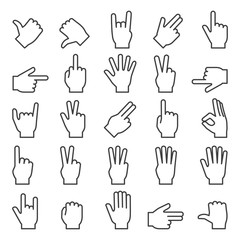 hands gestures lines icons set
