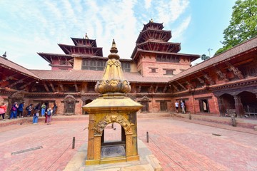 View of Courtyard and Historical Buildings of Patan Royal Palace Complex in Patan, Nepal