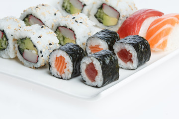 Isolated Sushi plate on white background