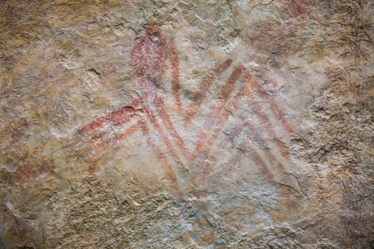 Prehistoric paintings on rock known as petroglyphs in the municipality of Facatativa in Colombia