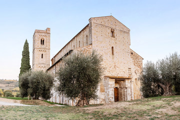 Ancient Sant Antimo Abbey monastery in Tuscany, Italy