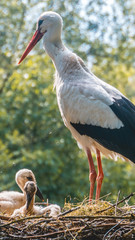 Smartphone HD wallpaper of stork feeding two young ones
