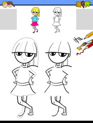 drawing and coloring worksheet with kid girl