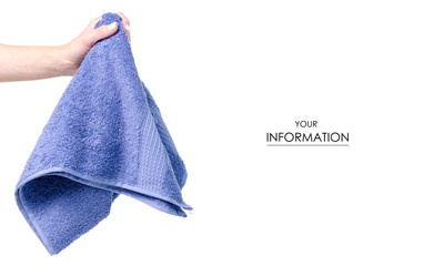 Blue towel in hand pattern on white background isolation