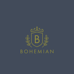 Initials letter B logo business vector template. Crown and shield shape. Luxury, elegant, glamour, fashion, boutique for branding purpose. Unique classy concept.
