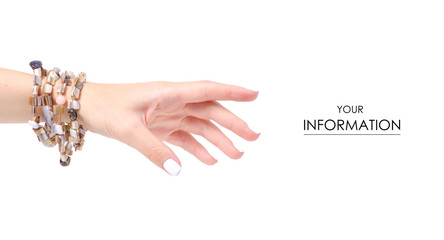 Beads stones accessory in hand pattern on a white background isolation