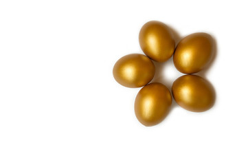 easter golden eggs, golden eggs, white background, copy space