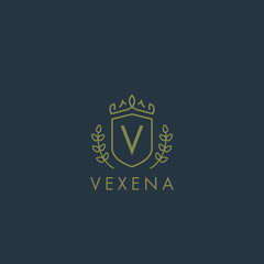 Initials letter V logo business vector template. Crown and shield shape. Luxury, elegant, glamour, fashion, boutique for branding purpose. Unique classy concept.