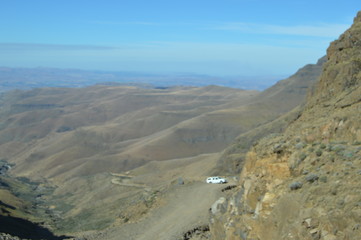 Greenery in Sani pass under blue sky near Lesotho South Africa border