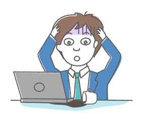 コーヒーをこぼしてあわてる男性