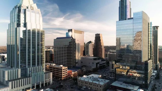 4K Aerial Of Frost Tower and Downtown Austin