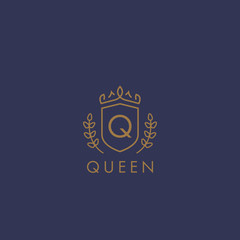 Initials letter Q logo business vector template. Crown and shield shape. Luxury, elegant, glamour, fashion, boutique for branding purpose. Unique classy concept.