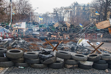 The central street of the city after the storming of the barricades during the EuroMaidan