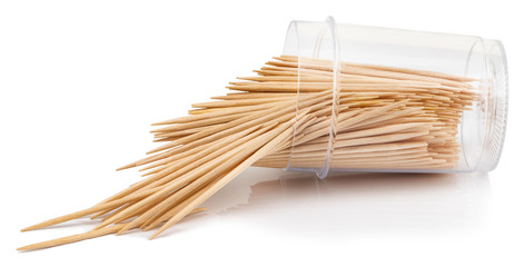 toothpicks in a box isolated on white background with clipping path