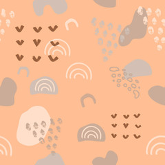 Brown abstract modern and stylish digital background with different shapes. Memphis brown pattern. Creative forms.