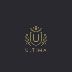 Initials letter U logo business vector template. Crown and shield shape. Luxury, elegant, glamour, fashion, boutique for branding purpose. Unique classy concept.