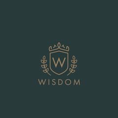 Initials letter W logo business vector template. Crown and shield shape. Luxury, elegant, glamour, fashion, boutique for branding purpose. Unique classy concept.