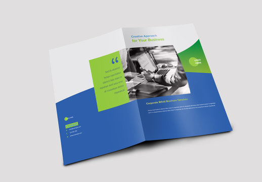 Bifold Brochure Layout with Blue and Green Accents