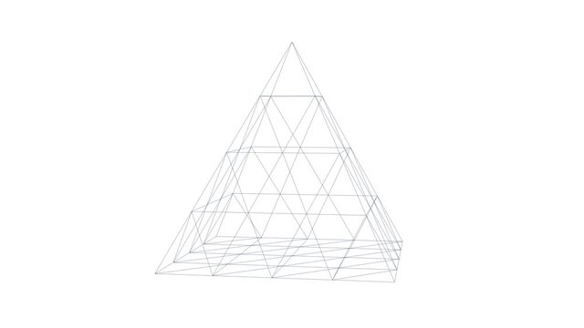3d animation of rotating pyramid grid. Concept architecture with optical illusion effect.