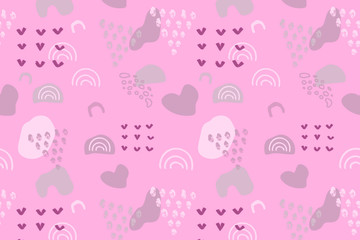 Pink abstract modern and stylish digital background with different shapes. Memphis pink pattern. Creative forms.