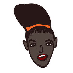 African female portrait. Modern minimalist linear illustration. Crisp art. Woman vivid face. The idea of equality of nationalities on planet Earth. Mother Africa.